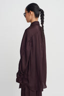 Burgundy Draped Satin Shirt-K261011115