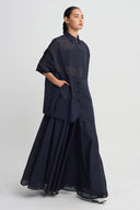 Night Blue Self-Striped Silk Blend Shirt-K261011116