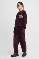 Burgundy Brooch Detail Velvet T-Shirt-K261011118