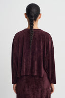 Burgundy Brooch Detail Velvet T-Shirt-K261011118