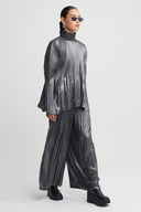 Silver High Neck Pleated Blouse-K261011122