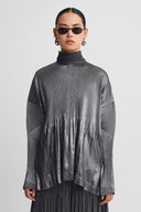 Silver High Neck Pleated Blouse-K261011122