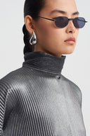 Silver High Neck Pleated Blouse-K261011122
