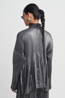 Silver High Neck Pleated Blouse-K261011122