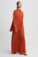 Flame Tie Detail Satin Shirt-K261011125