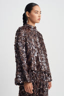 Brown Sequin Embellished Blouse-K261011126