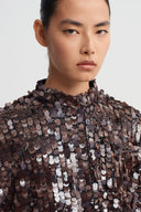 Brown Sequin Embellished Blouse-K261011126