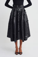 Black Laser-Cut Faux Leather Midi Skirt-K262012007