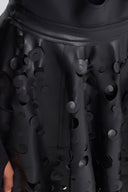 Black Laser-Cut Faux Leather Midi Skirt-K262012007