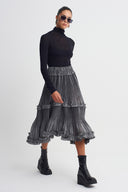Silver Layered Pleated Skirt with Ruffle Details-K262012011