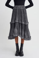 Silver Layered Pleated Skirt with Ruffle Details-K262012011
