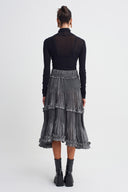 Silver Layered Pleated Skirt with Ruffle Details-K262012011