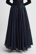 Night Blue Button-Front Silk Skirt-K262012028