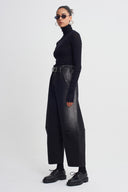 Black Belted Washed Denim Trousers-K263013010