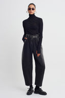 Black Belted Washed Denim Trousers-K263013010