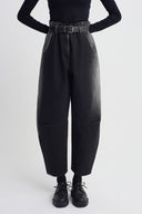 Black Belted Washed Denim Trousers-K263013010