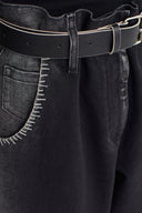 Black Belted Washed Denim Trousers-K263013010