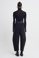 Black Belted Washed Denim Trousers-K263013010