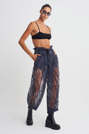 Dark Grey Velvet Pattern Organza Trousers-K263013012