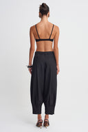 Black Pleated Balloon-Leg Trousers-K263013014