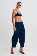 Petrol Blue Pleated Balloon-Leg Trousers-K263013014