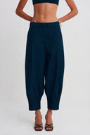 Petrol Blue Pleated Balloon-Leg Trousers-K263013014