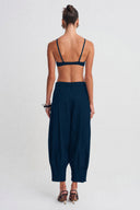 Petrol Blue Pleated Balloon-Leg Trousers-K263013014