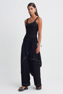 Black Soft Knit Wrap Detail Trousers-K263013015