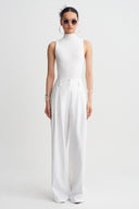 Off White High-Waisted Wide-Leg Trousers-K263013053