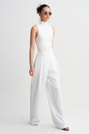 Off White High-Waisted Wide-Leg Trousers-K263013053