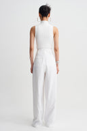 Off White High-Waisted Wide-Leg Trousers-K263013053