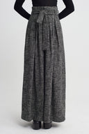 Black/White Belt-Detail Wide-Leg Trousers-K263013063
