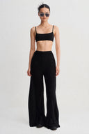 Black Wide-Leg Knit Trousers-K263013064