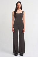 Brown Wide-Leg Jersey Trousers-K263013066