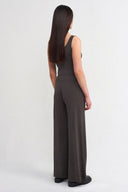 Brown Wide-Leg Jersey Trousers-K263013066