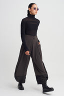 Brown Mixed-Fabric Wide-Leg Jersey Trousers-K263013068