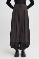 Brown Mixed-Fabric Wide-Leg Jersey Trousers-K263013068