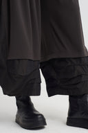 Brown Mixed-Fabric Wide-Leg Jersey Trousers-K263013068