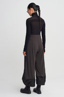 Brown Mixed-Fabric Wide-Leg Jersey Trousers-K263013068