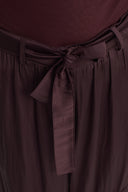 Burgundy Belted Satin Trousers-K263013073