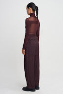 Burgundy Belted Satin Trousers-K263013073