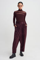 Burgundy Wrap-Front Velvet Trousers-K263013074