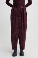 Burgundy Wrap-Front Velvet Trousers-K263013074