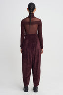 Burgundy Wrap-Front Velvet Trousers-K263013074