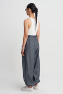 Black Blue Balloon Leg Trousers-K263013075