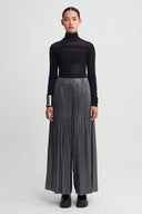 Silver Wide-Leg Pleated Trousers-K263013077