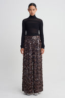 Brown Sequin Wide-Leg Trousers-K263013083