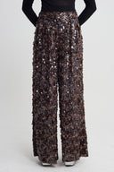 Brown Sequin Wide-Leg Trousers-K263013083