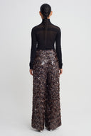 Brown Sequin Wide-Leg Trousers-K263013083