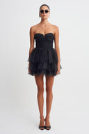Black Layered Tulle Mini Dress-K264014012